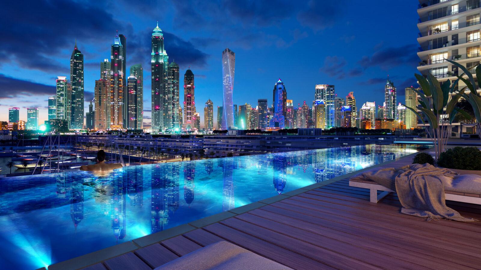 Beachfront Palm Jumeirah piscina notturna
